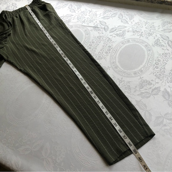 NYCC Olive Green/Cream Striped Bohemian Style Casual Pants Women’s Size L Elasti - Picture 11 of 16
